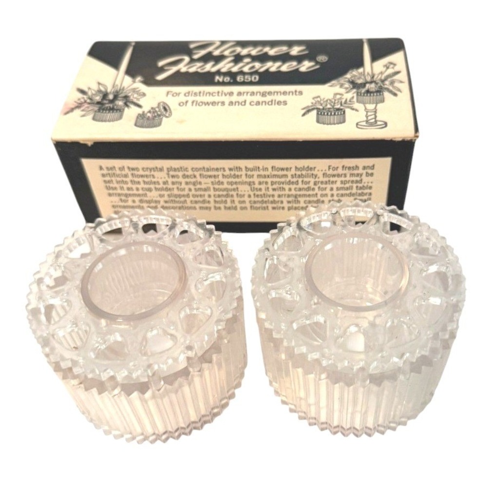 Vintage Gadjo Flower Fashioner No 650 Crystal Plastic Floral Frog Set of 2 USA